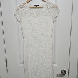 White Lace Midi Dress with Cap Sleeves